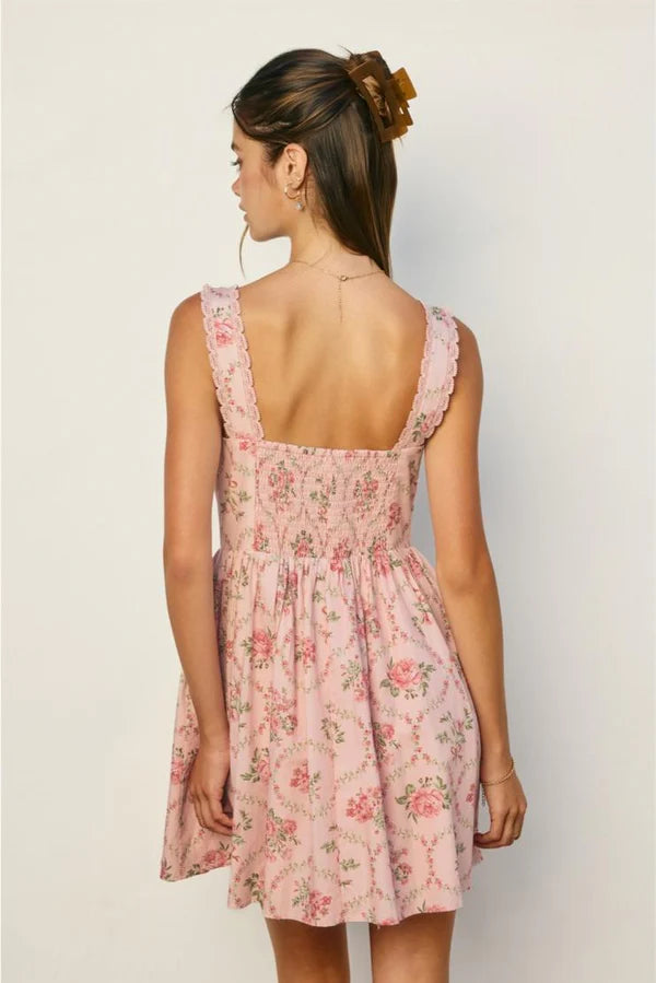 Cottage Charm Lace Trim Bustier Mini Dress