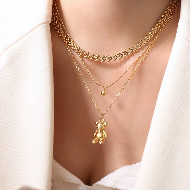 18K Gold Plated Teddy Bear Necklace