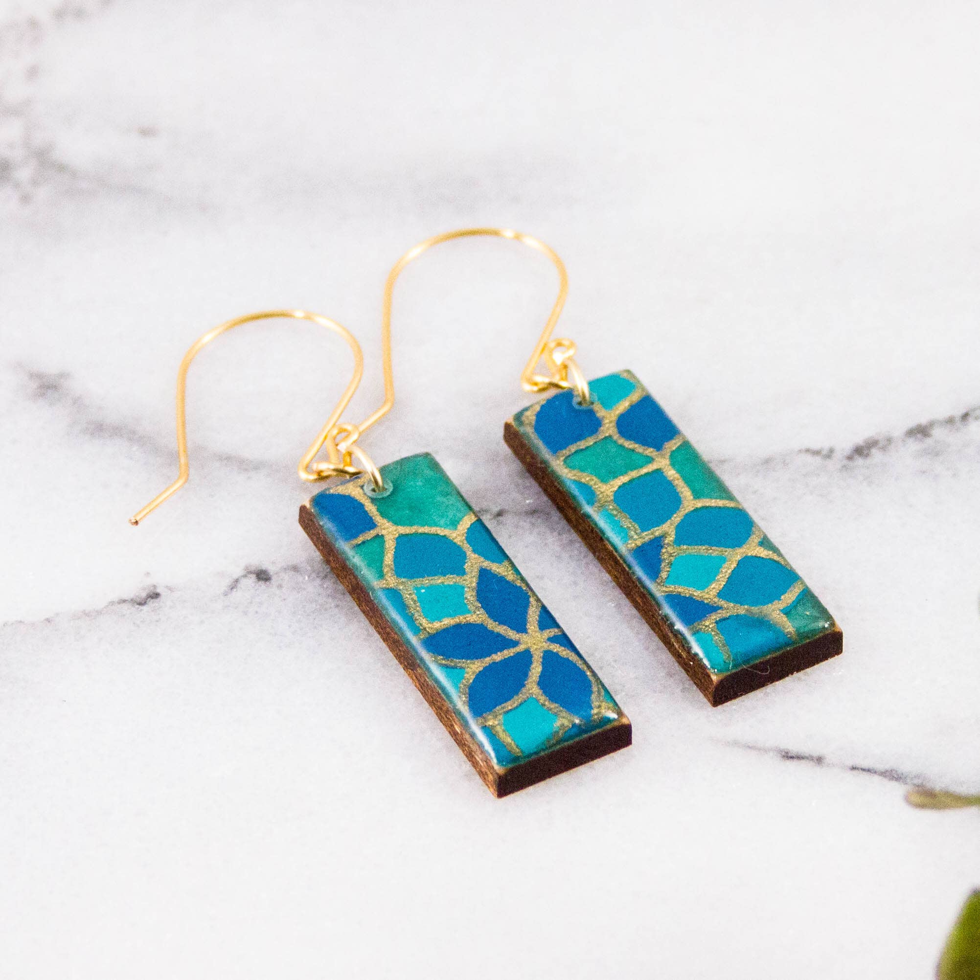 Turquoise Mosaic Rectangle Earrings