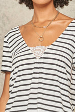 Load image into Gallery viewer, Lace-Trimmed Striped Short Sleeve Top
