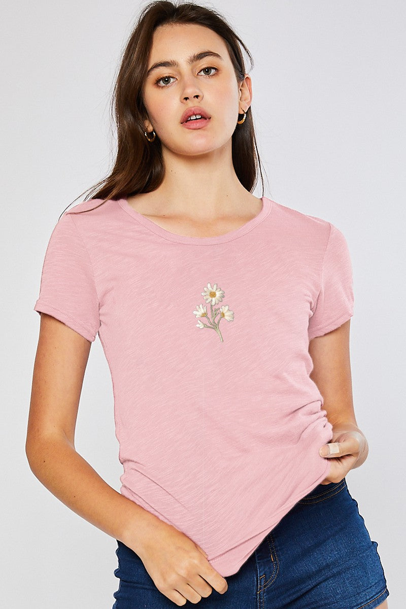 Daisy Slub Tee Shirt Pink