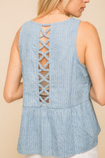 Load image into Gallery viewer, Niecy Chambray Lattice Top
