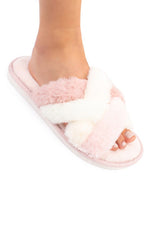 Load image into Gallery viewer, Women&#39;s Colorful Double Cross Faux Fur Slipper
