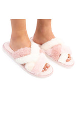 Load image into Gallery viewer, Women&#39;s Colorful Double Cross Faux Fur Slipper
