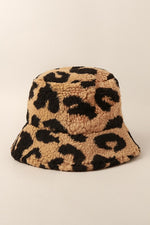 Load image into Gallery viewer, Winter Leopard Teddy Sherpa Bucket Hat
