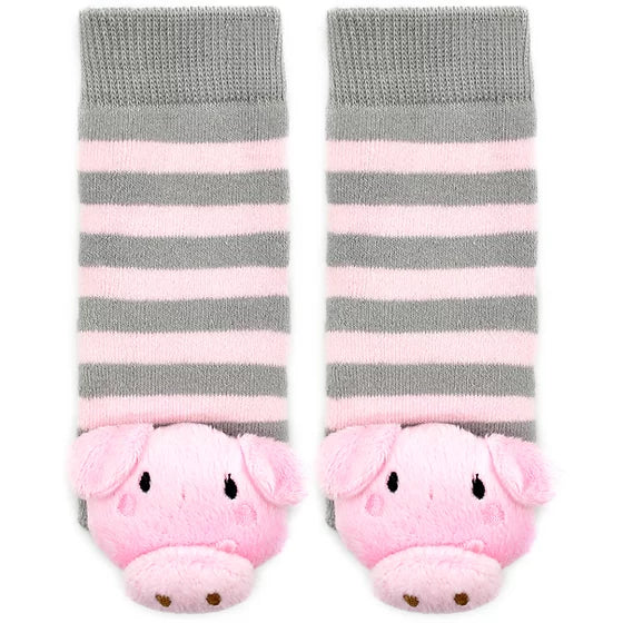 Pink/Gray Pig Boogie Toes Rattle Toddler Socks