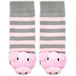 Load image into Gallery viewer, Pink/Gray Pig Boogie Toes Rattle Toddler Socks
