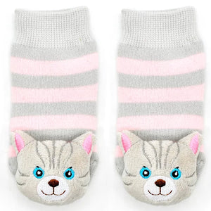 Gray Pink Cat Boogie Toes Rattle Toddler Socks