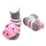 Load image into Gallery viewer, Pink/Gray Pig Boogie Toes Rattle Toddler Socks
