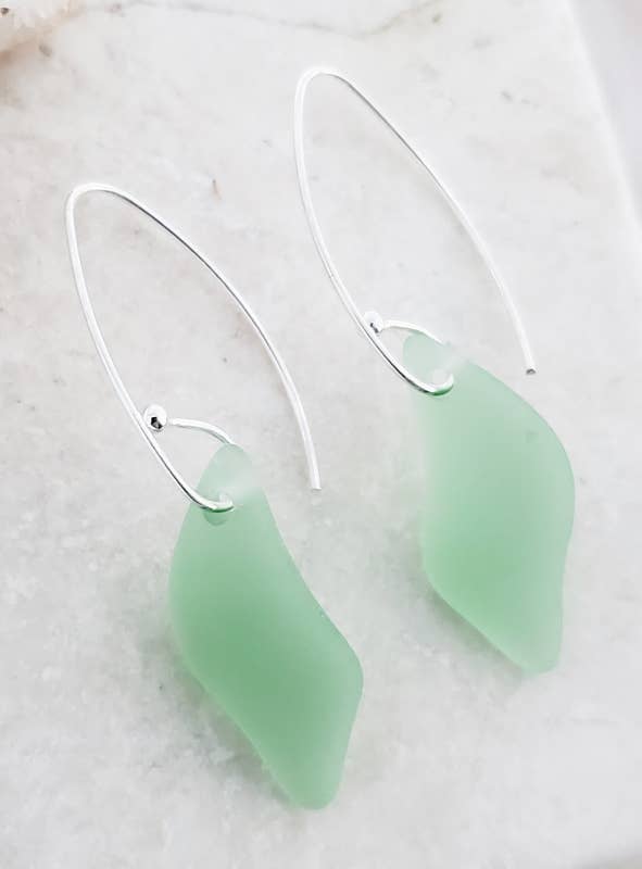 Eco Sea Glass Marquis Splash Earrings - Peridot Green
