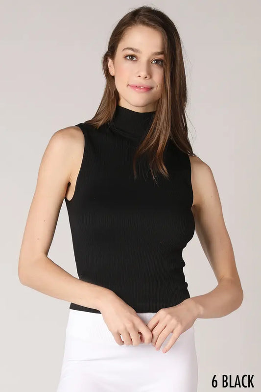 Ribbed Turtleneck Sleeveless Top
