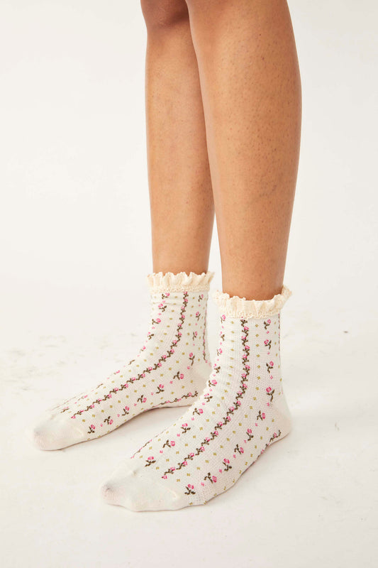 Rosebud Waffle Knit Ankle Socks