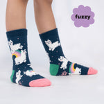 Load image into Gallery viewer, Llam-Where Over The Rainbow Fuzzy Junior Crew Socks
