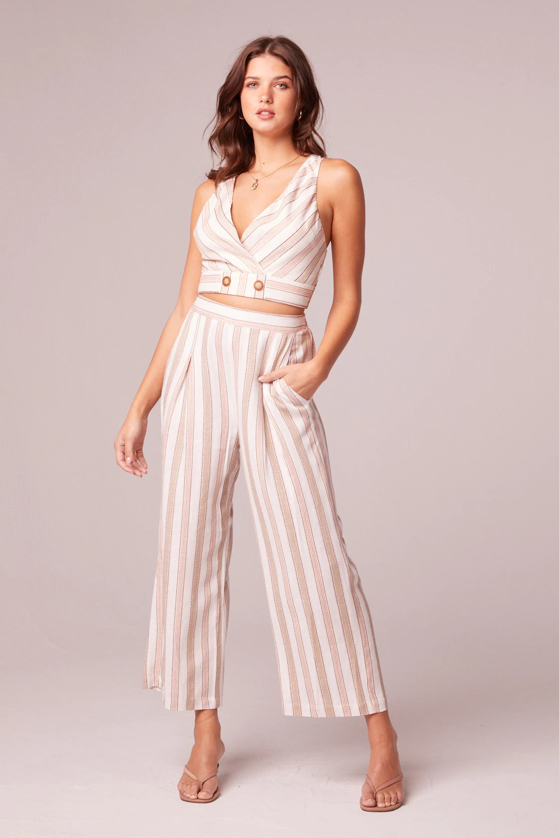 Walk On Biege Striped Wide Leg Pants