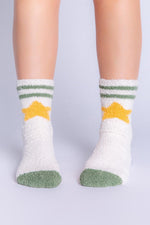 Load image into Gallery viewer, Plush Cozy Gold Star Status Slipper Socks
