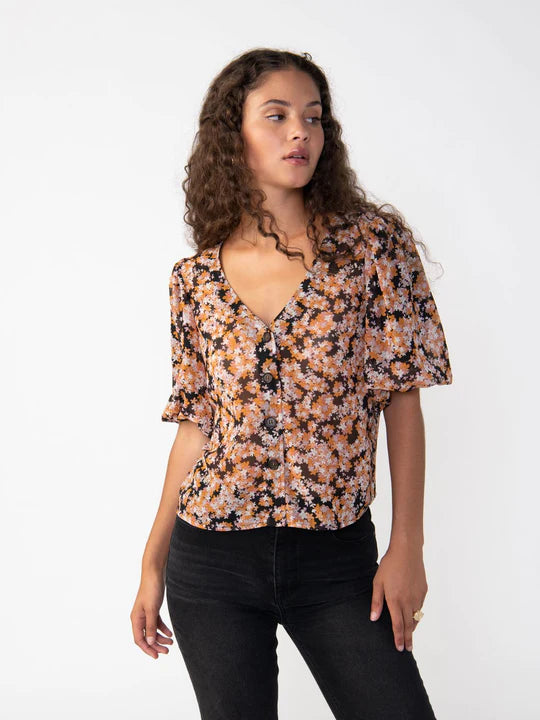 Puff Sleeve Button Front Top
