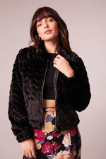 Load image into Gallery viewer, Val Black Faux Fur Chevron Jacket

