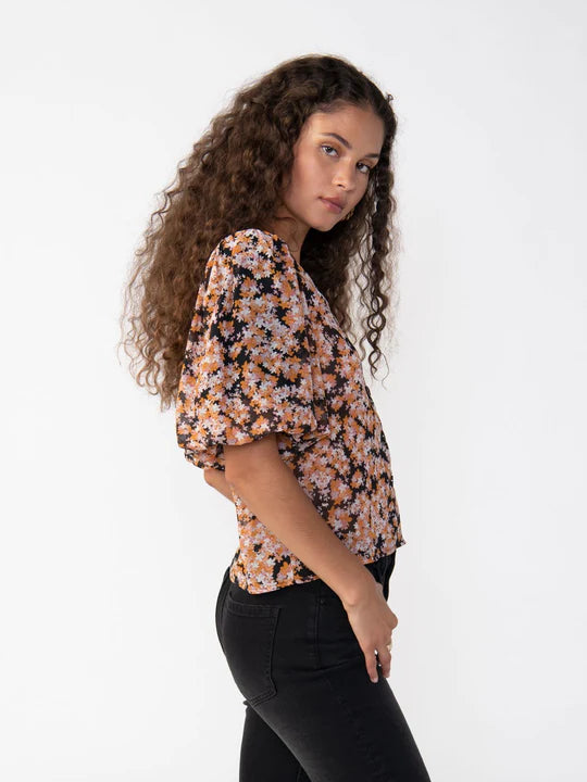 Puff Sleeve Button Front Top