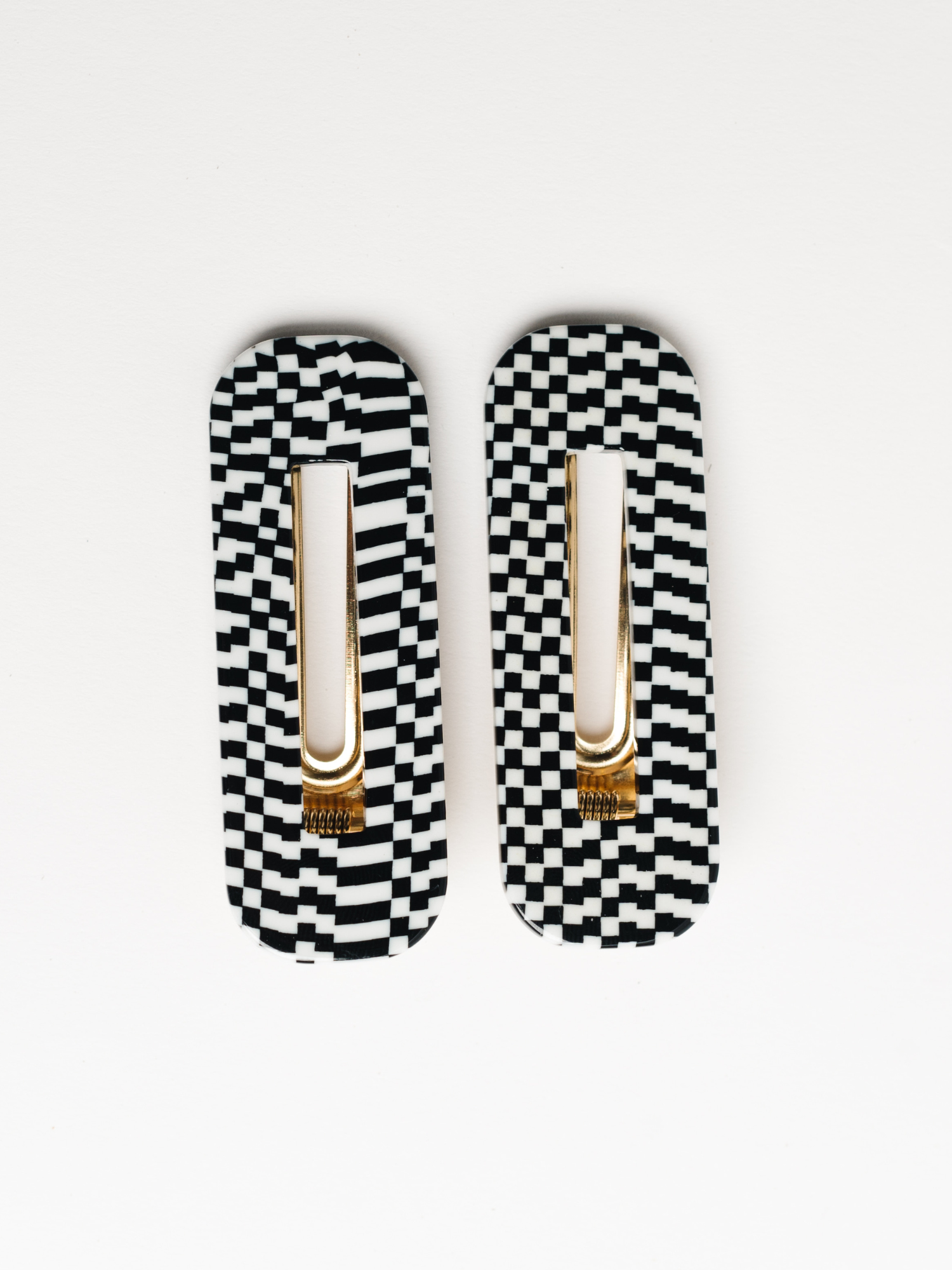 Tortoise Duo In BW Checkered Hair Clips
