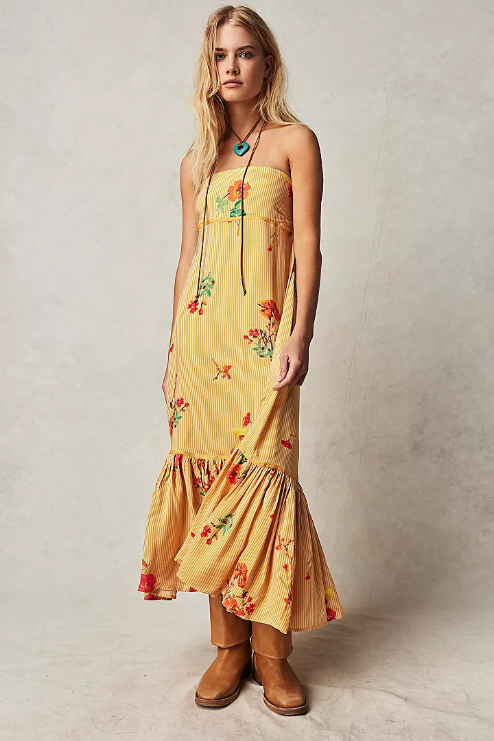 Rosie Posie Midi Dress- Yellow