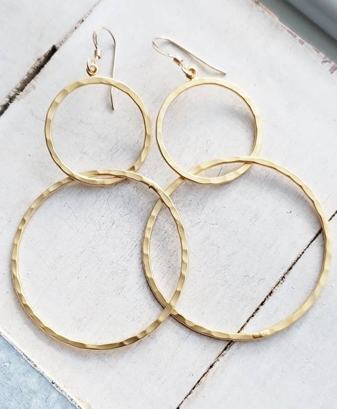 Gold Hammered Circle Hoops Earrings