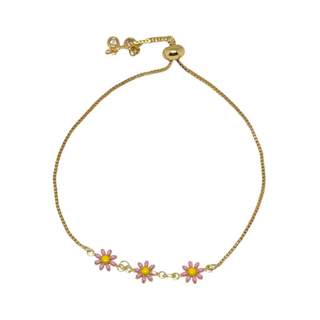 Daisy Gold Slider Bracelet Light Pink