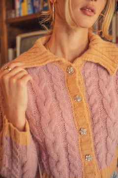 Shayla Rhinestone Button Cable Knit Cardigan