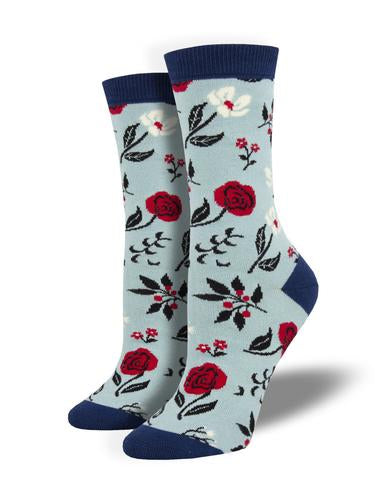 Blue Floral Motif Women's Socks